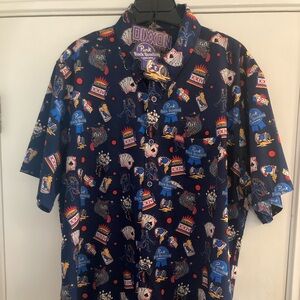 DIXXON Men's Casual Button Down Shirt - “PBR” Navy with Multicolor Graphics